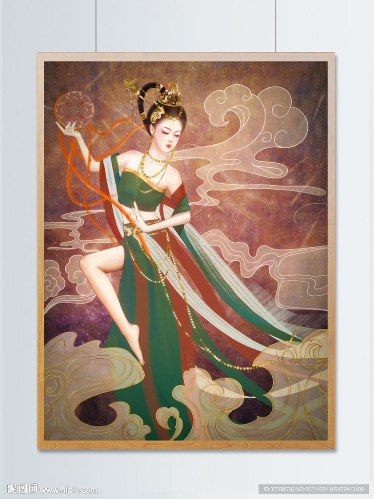 国潮中秋敦煌飞天中国风人物插画
