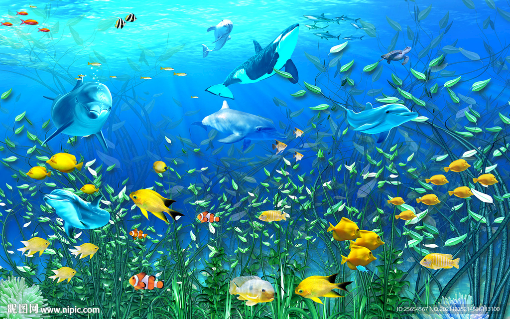 海底生物唯美背景墙