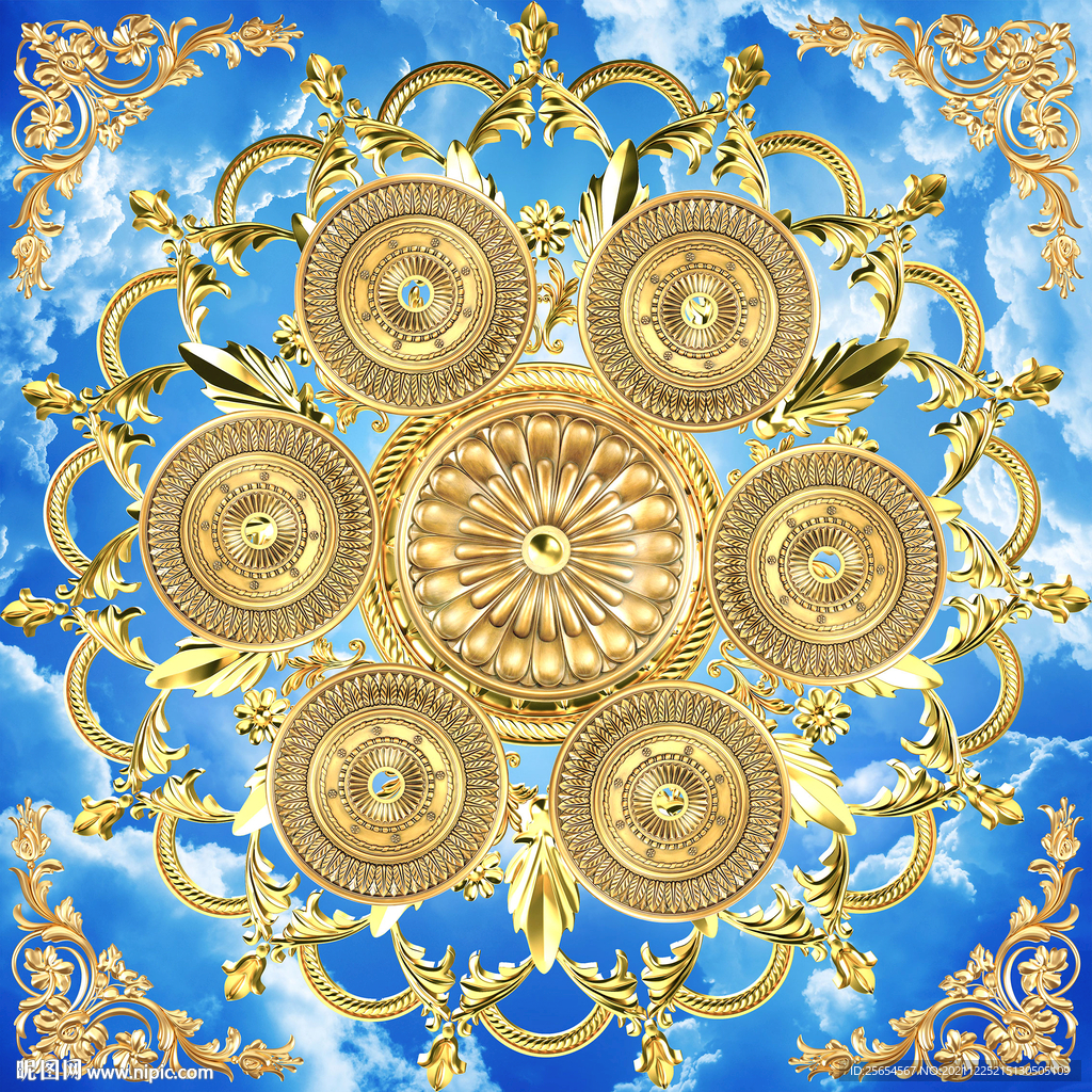 金属花纹天空天顶壁画