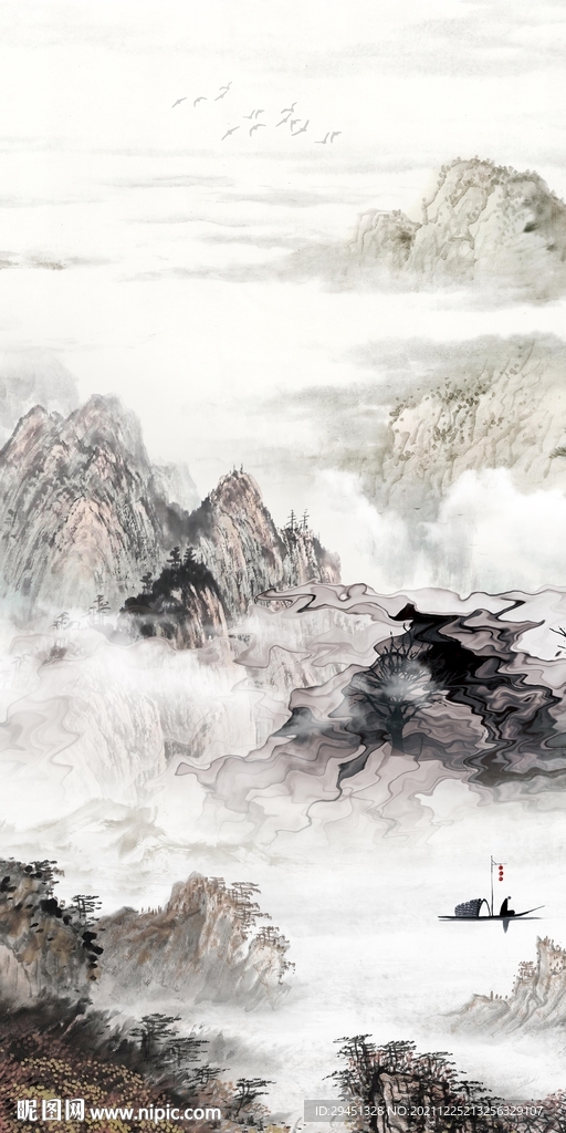 国画玄关画背景 TIF分层图