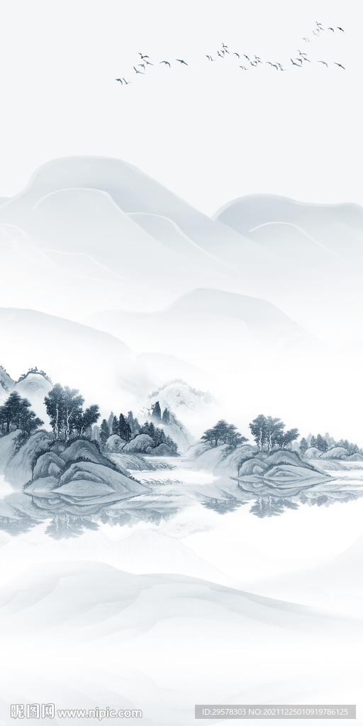 新中式玄关画山水图 文件分层 