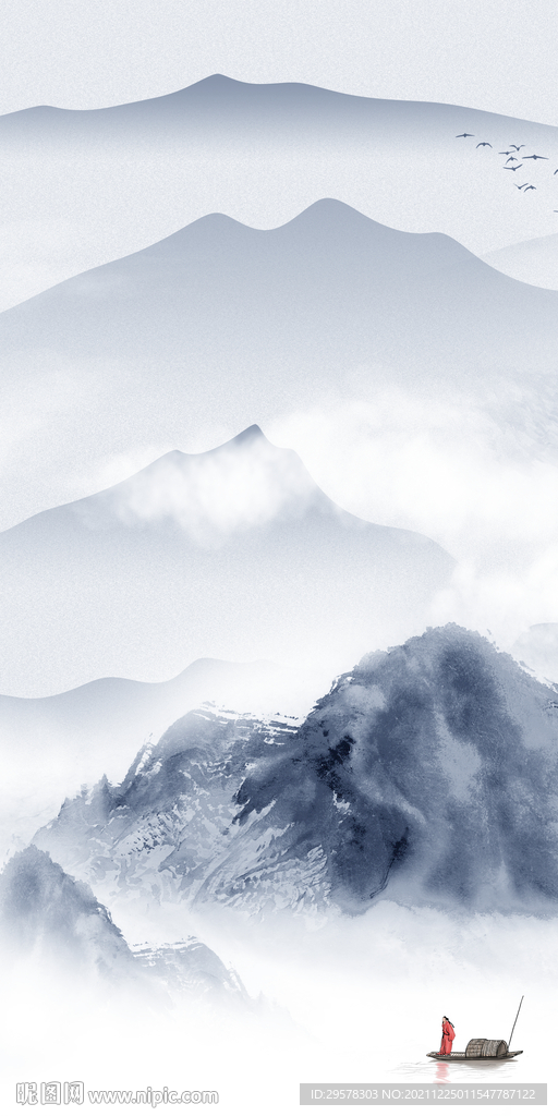 中式玄关画山水图 文件分层 