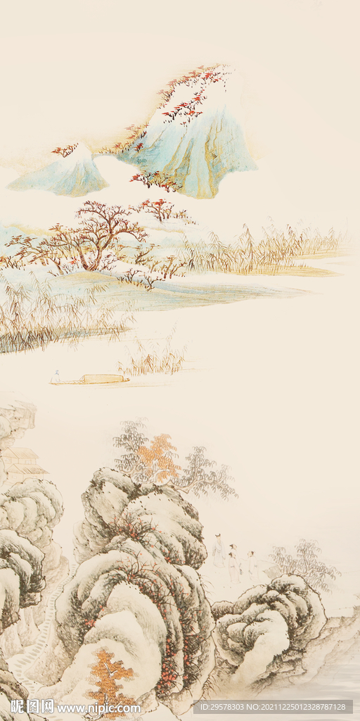 国画 玄关背景山水 文件分层 