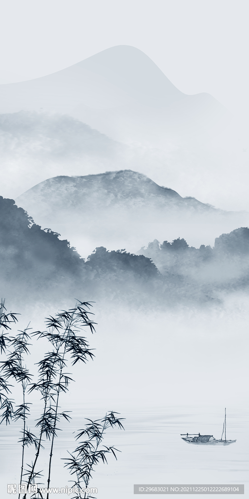 竹子 简约玄关山水 TIF分层