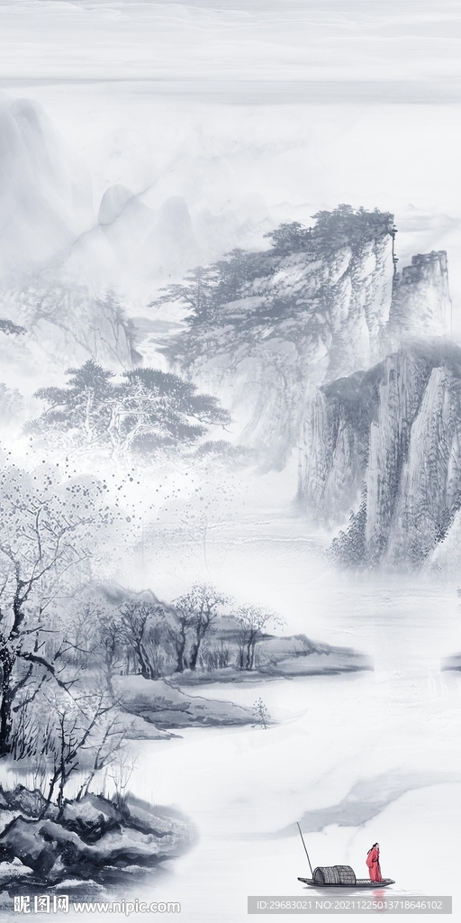 蓝色新玄关山水画 TIF分层