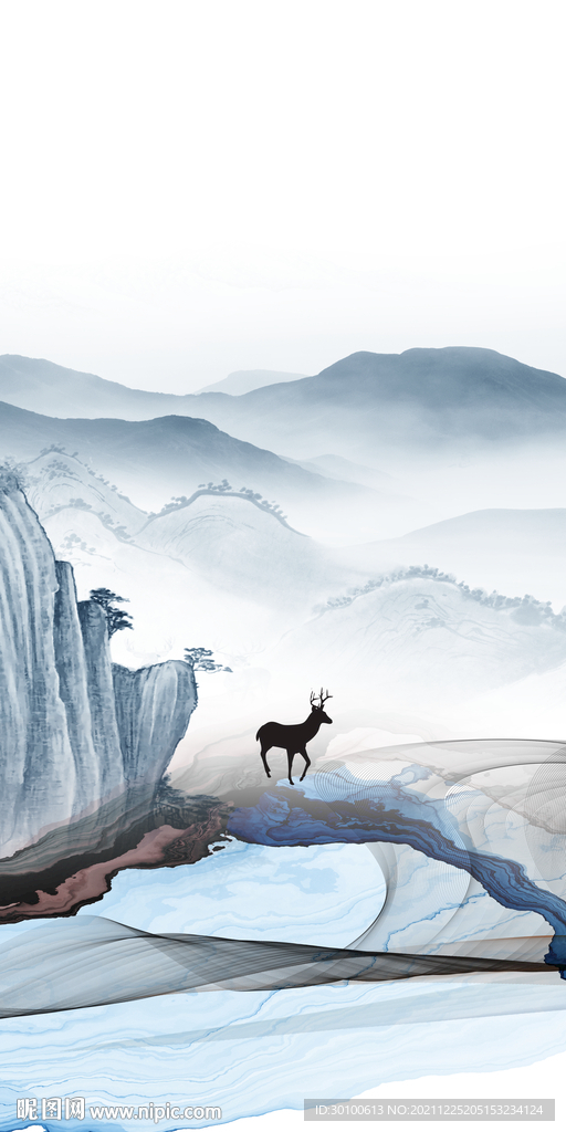 麋鹿晶瓷玄关山水 tif分层