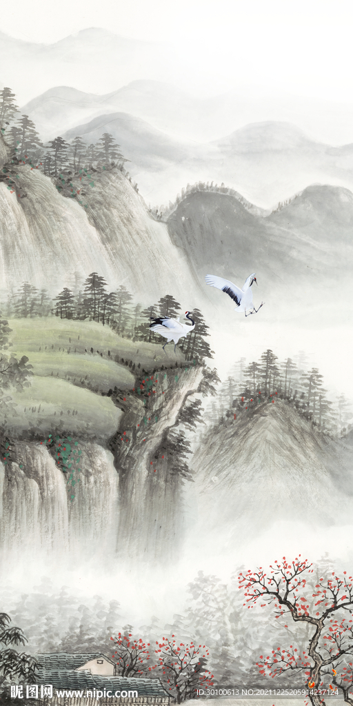国画简约山水玄关 tif分层