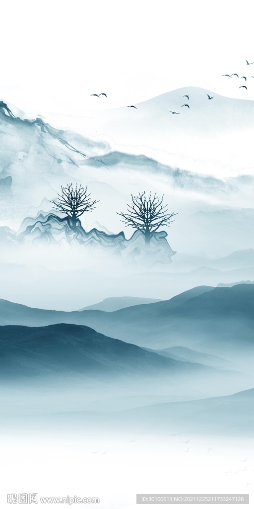 蓝色晶瓷玄关山水 tif分层