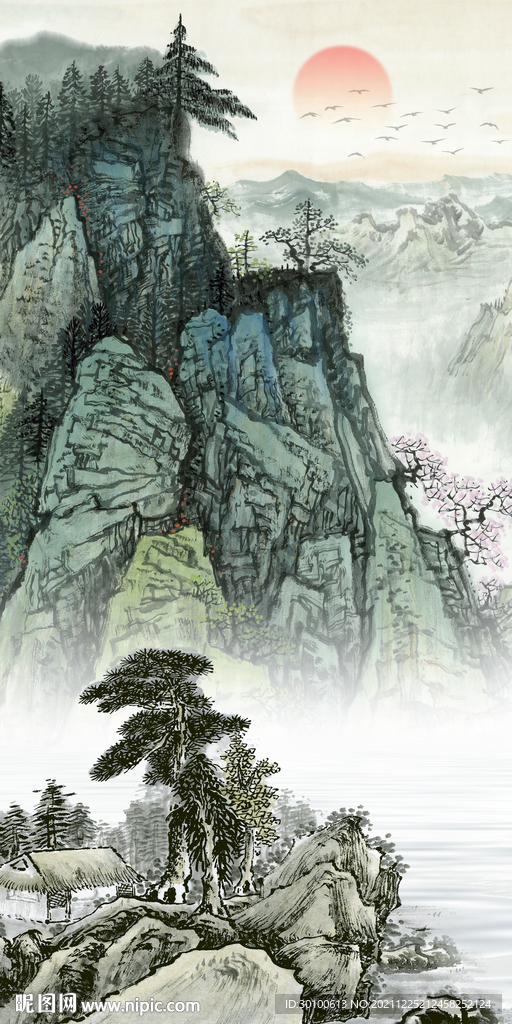 高清 简约山水玄关 tif分层
