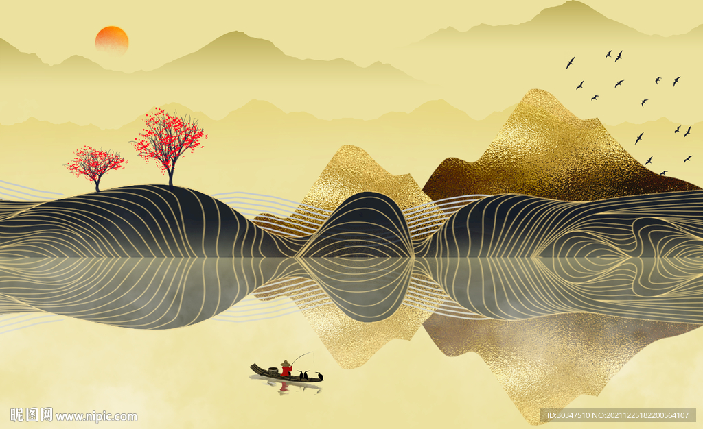 中式轻奢山水画背景墙