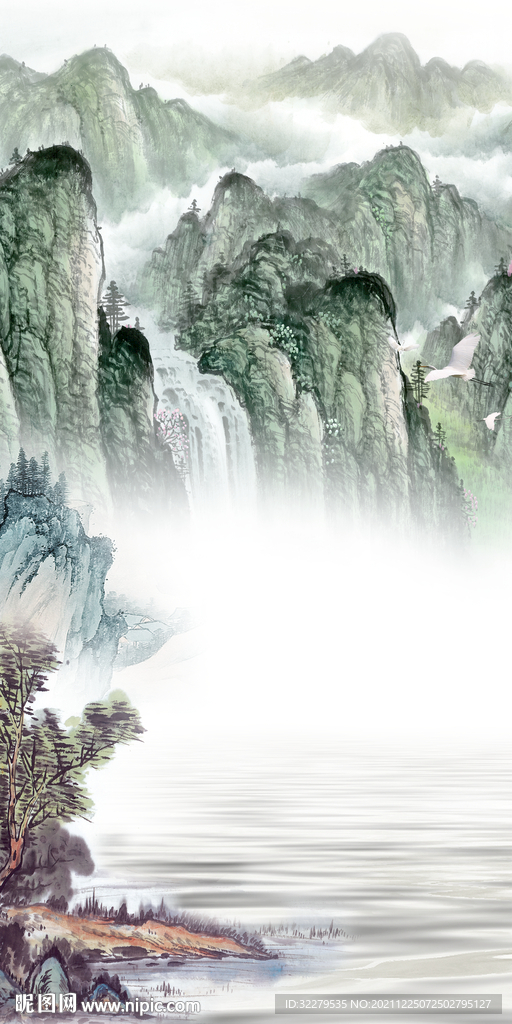 国画别墅高清玄关 文件分层画