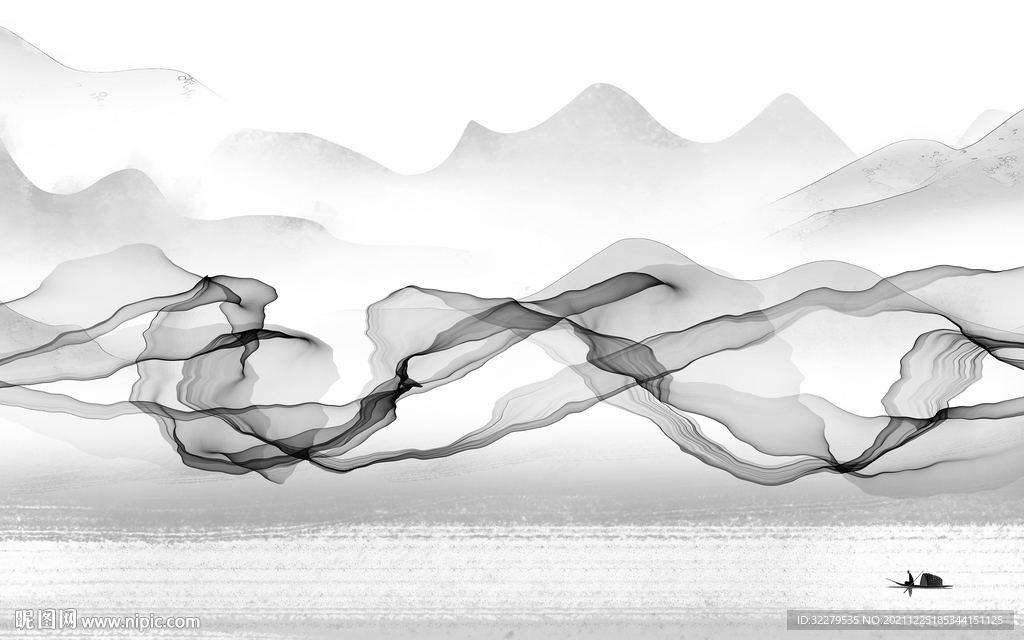 高档 中式灰色山水 分层TIF