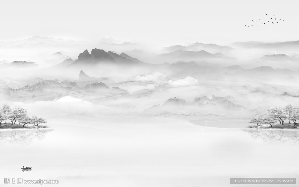 意境中式灰色山水 分层TIF