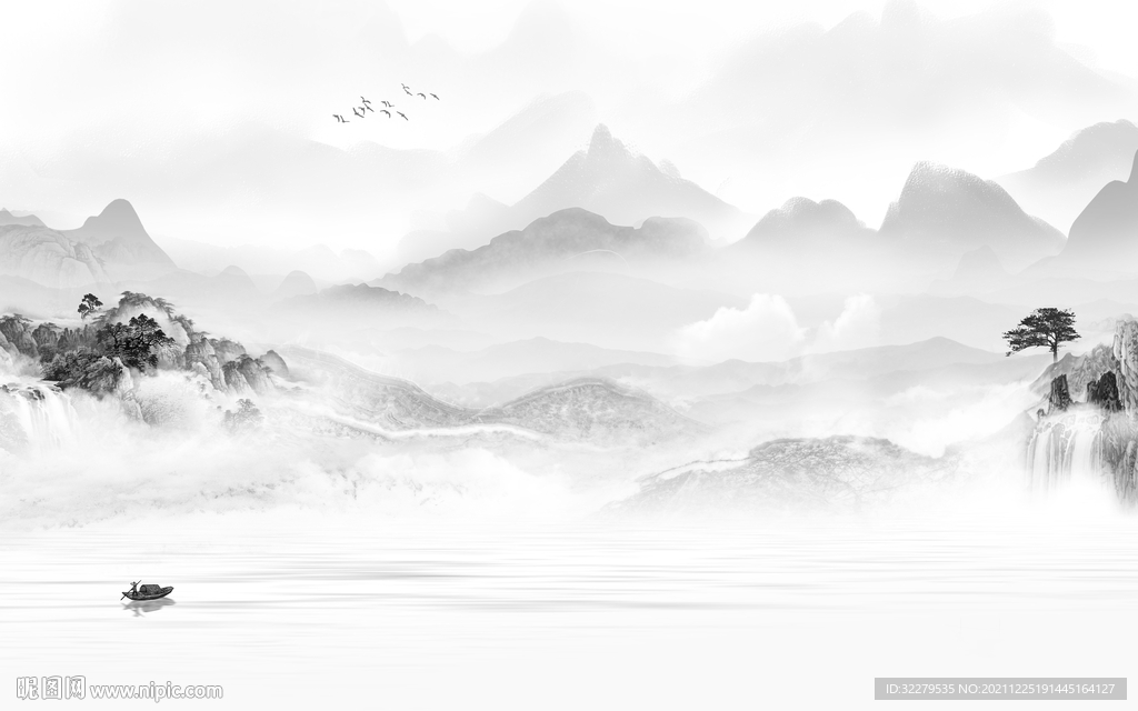 高雅灰色爆款山水 分层TIF