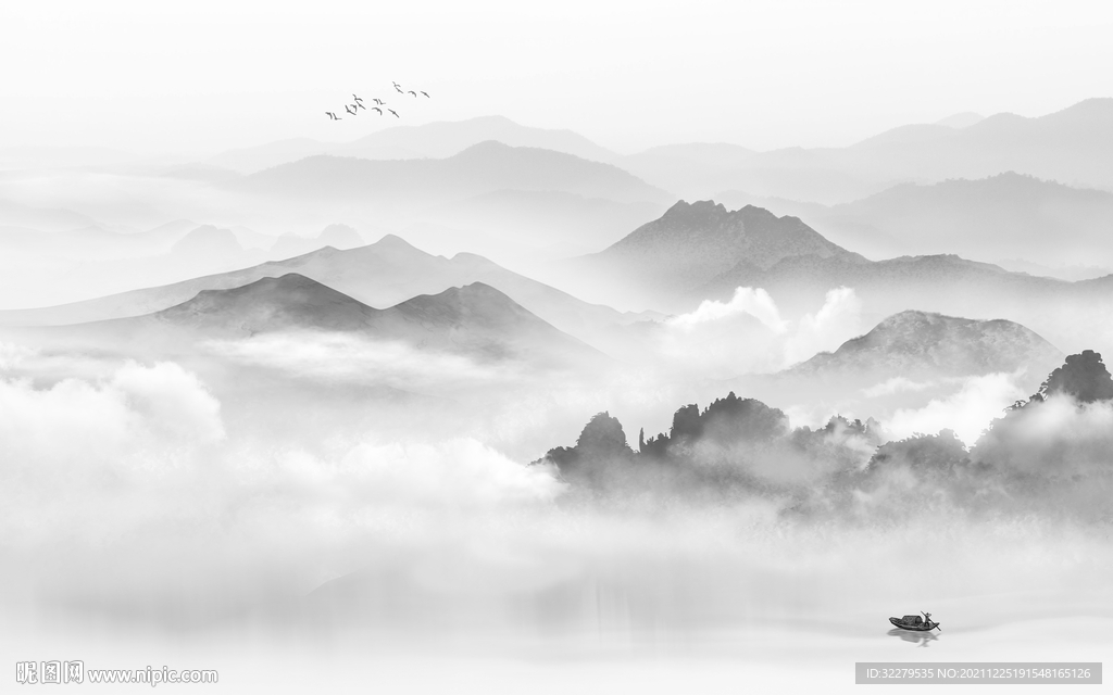 新品灰色爆款山水 分层TIF