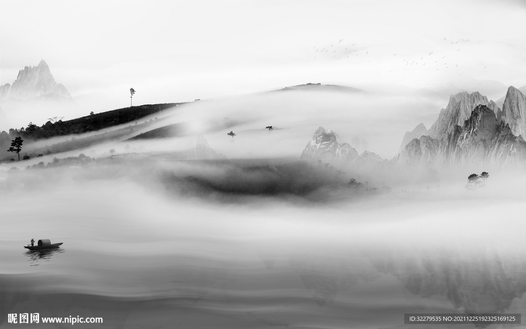 中式灰色爆款山水 分层TIF