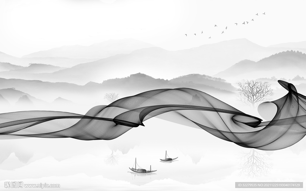 别墅灰色爆款山水 分层TIF