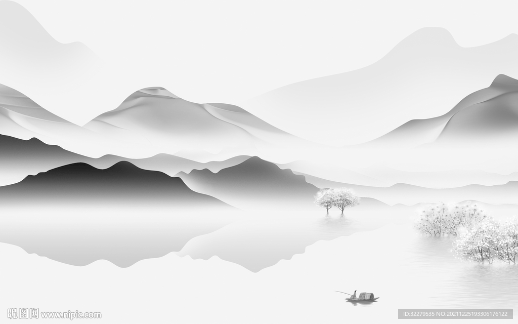 人气灰色爆款山水 分层TIF