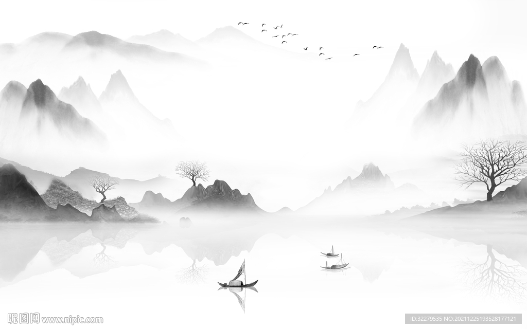 大气 灰色爆款山水 分层TIF