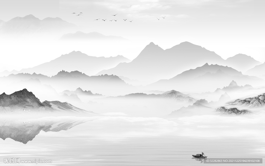 大气 意境灰色山水 文件分层 