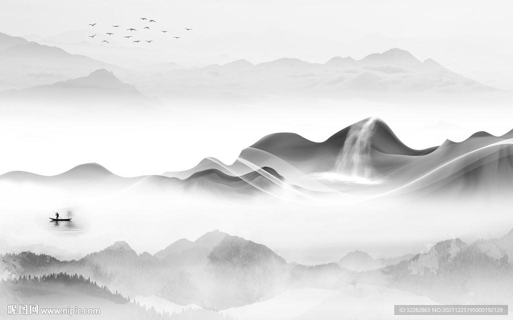 人气意境灰色山水 文件分层 