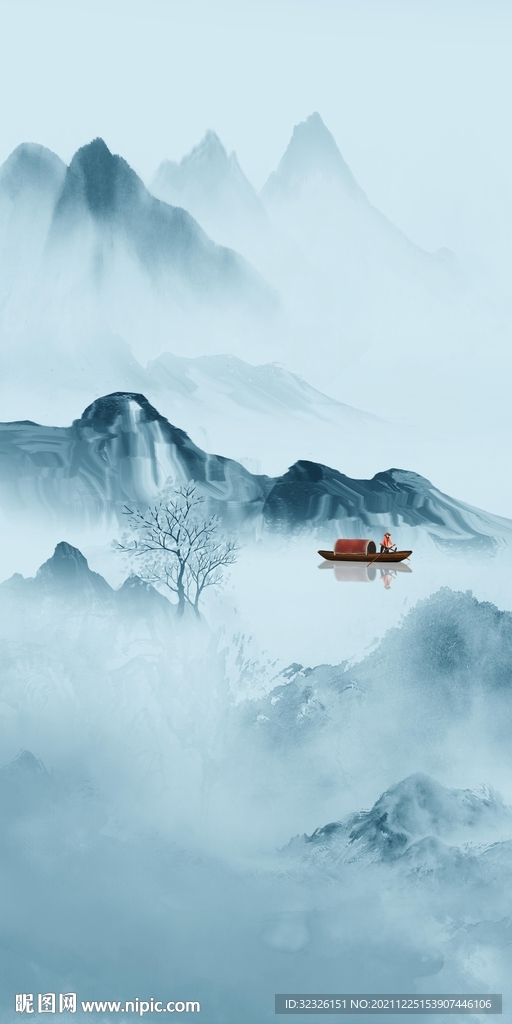 蓝色现代玄关框画 TiF分层