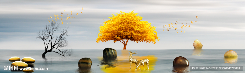 晶瓷画山水风景画石头