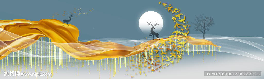 晶瓷画麋鹿抽象飘带