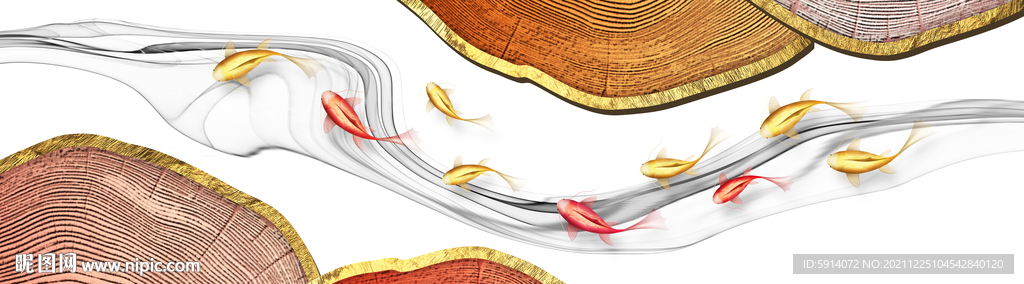 晶瓷画抽象线条金鱼