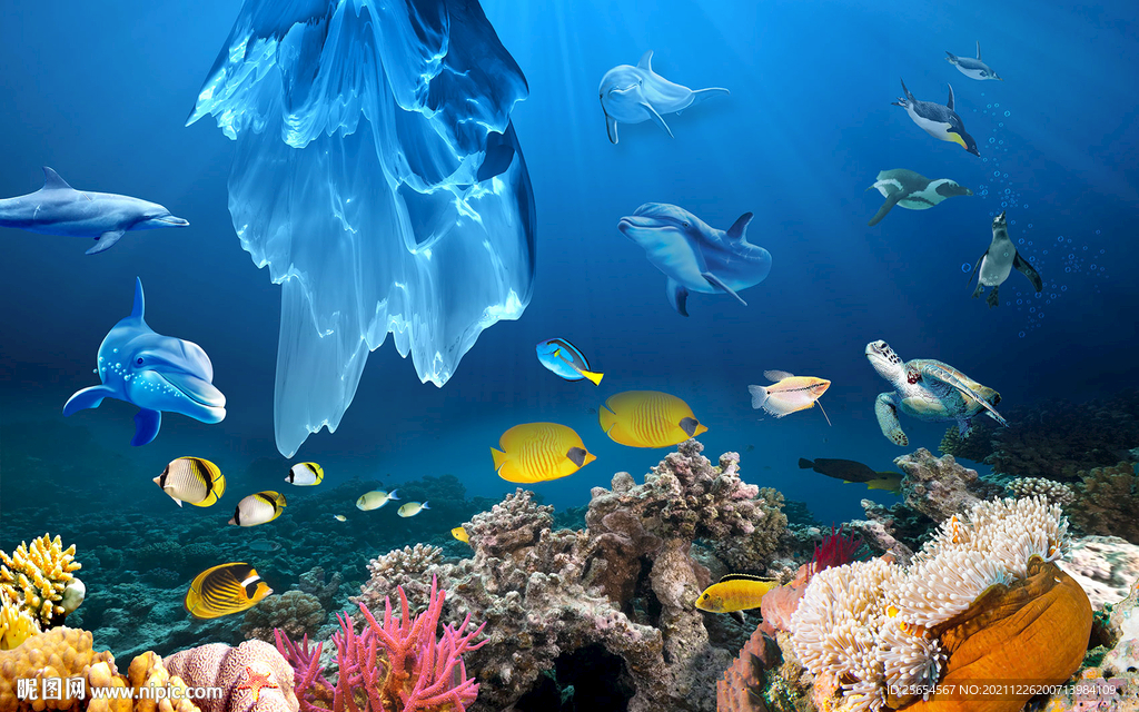 3D海底世界动物背景墙