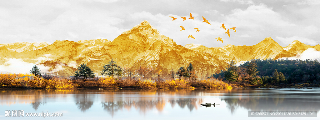 石来运转麋鹿山水抽象横幅装饰画