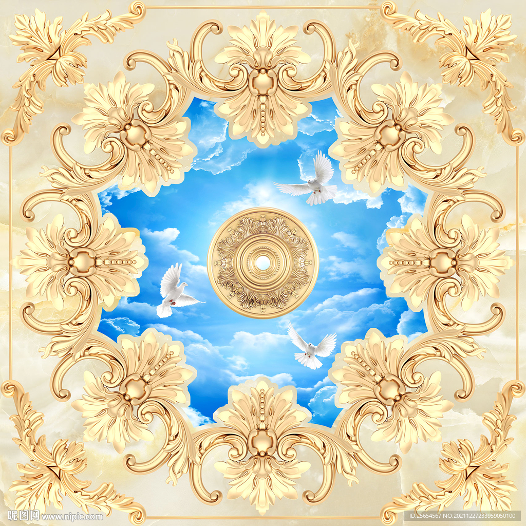 金属大理石花纹蓝天白云天顶