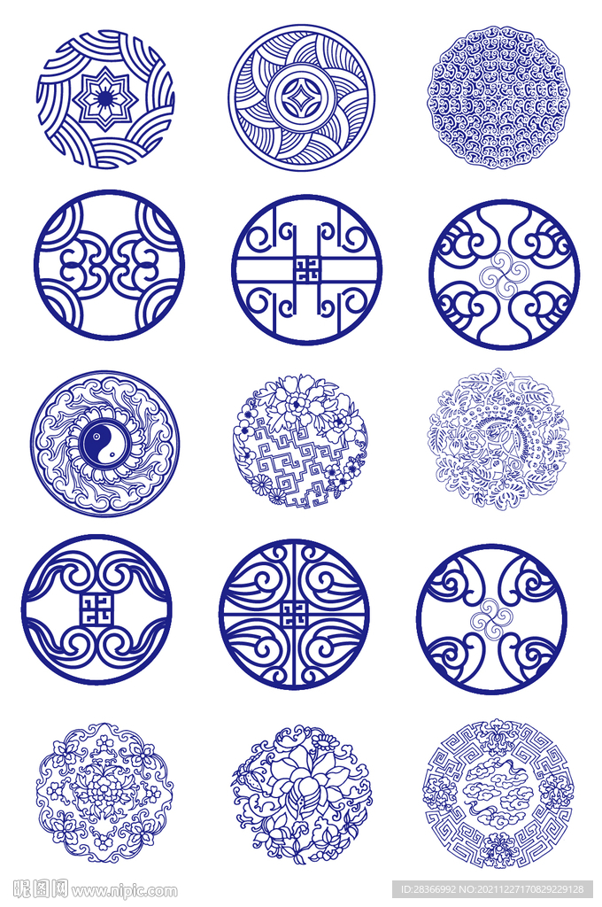 AI矢量中式圆形花纹