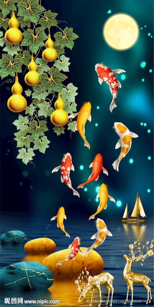 九鱼麋鹿五福玄关