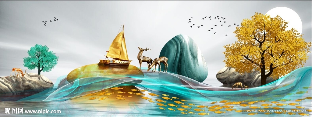 晶瓷画抽象线条石头麋鹿