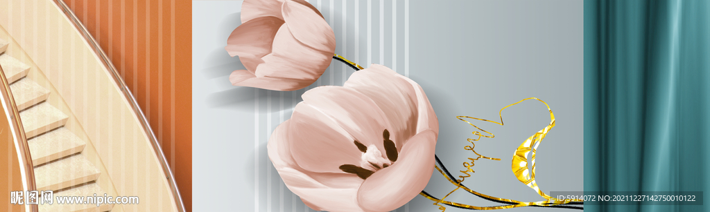 晶瓷画抽象粉红花朵