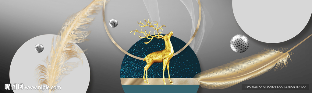 晶瓷画抽象线条麋鹿羽毛