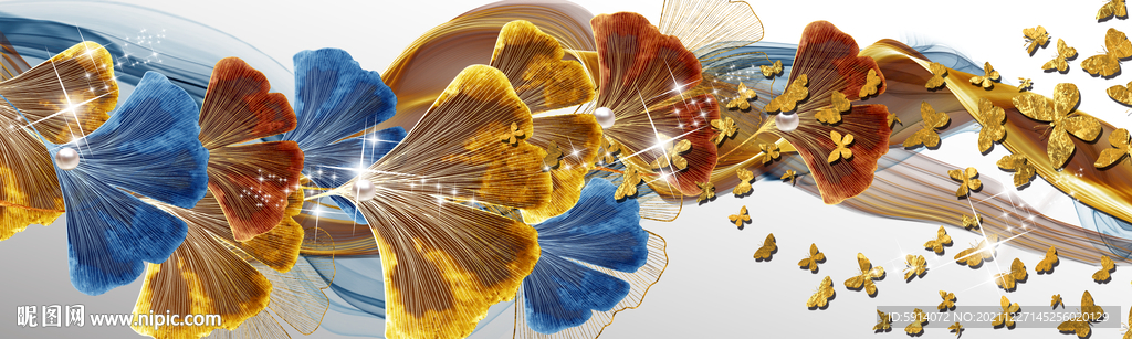 晶瓷画线条抽象画杏叶