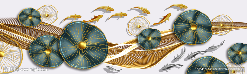 晶瓷画抽象画荷叶金鱼