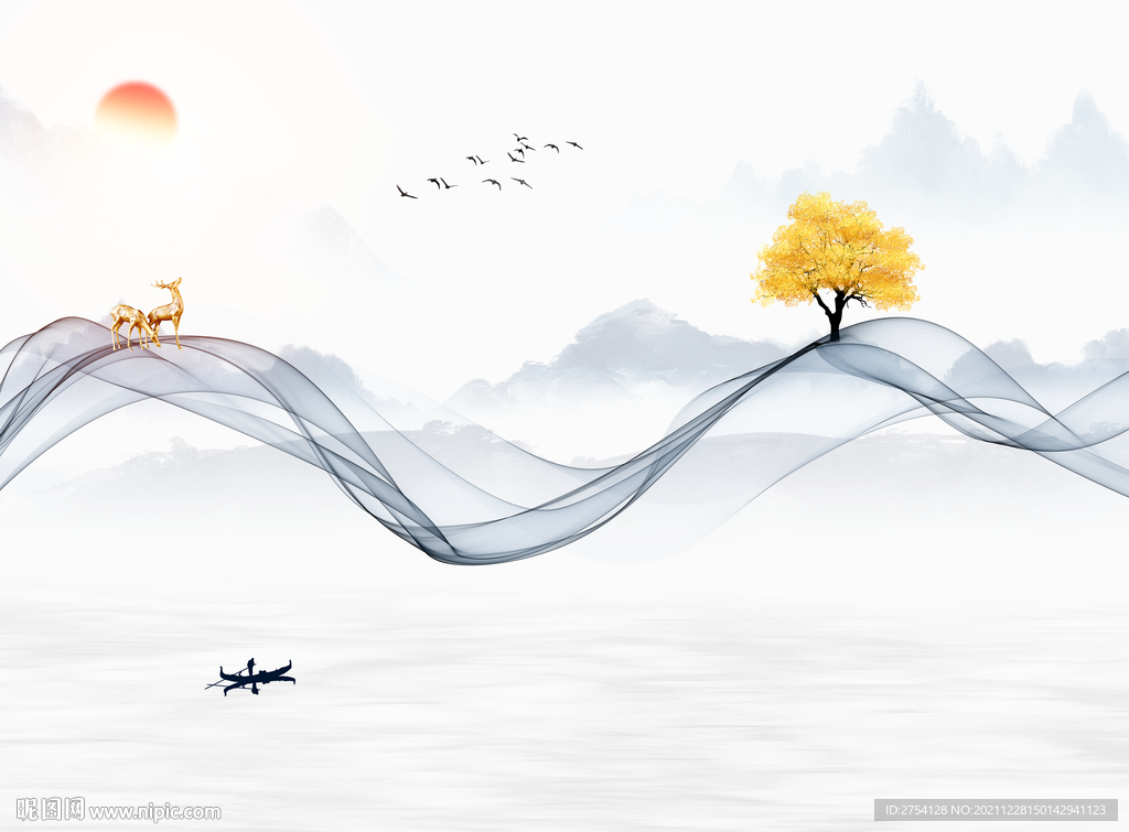 晶瓷画线条抽象画水墨山水画