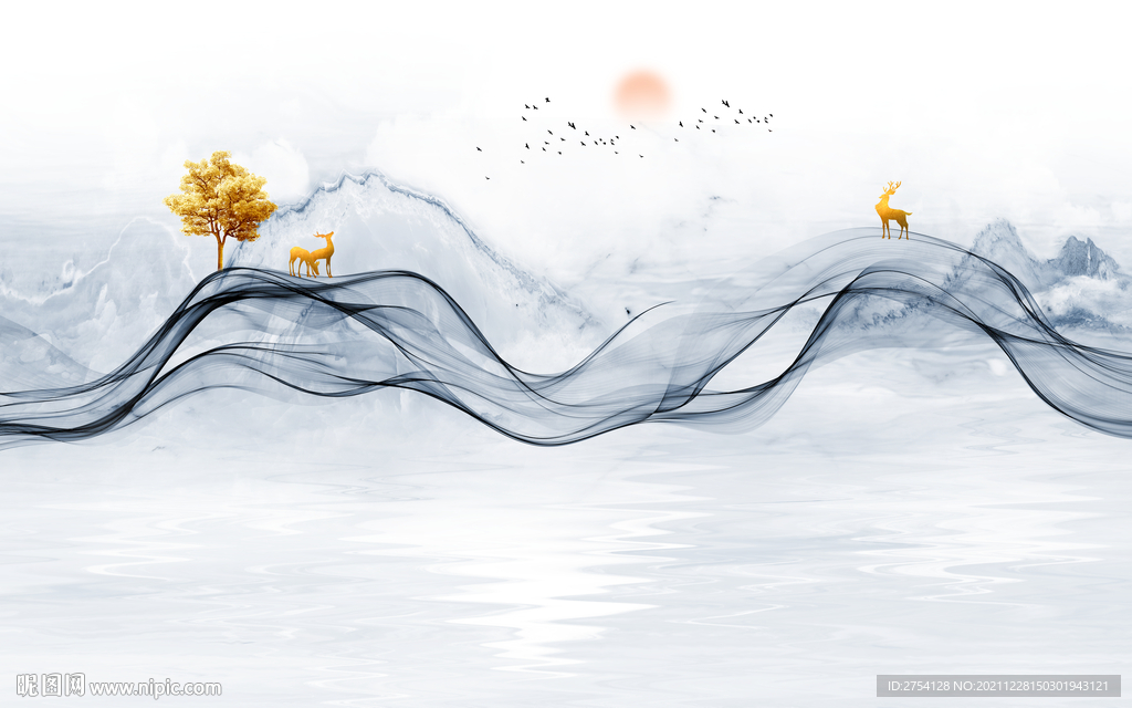 晶瓷画线条抽象画水墨山水画