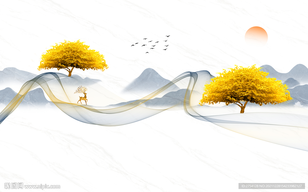 晶瓷画线条抽象画水墨山水画