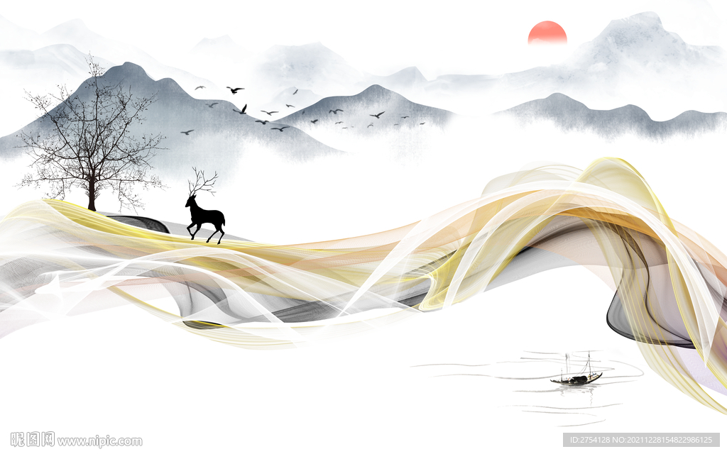 晶瓷画线条抽象画水墨山水画