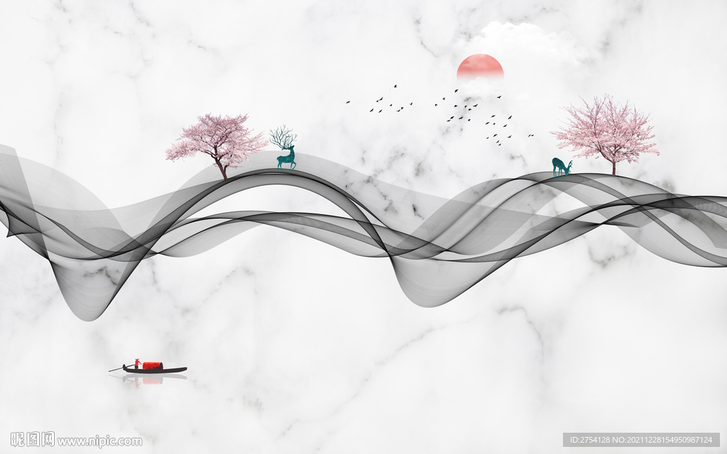 晶瓷画线条抽象画水墨山水画