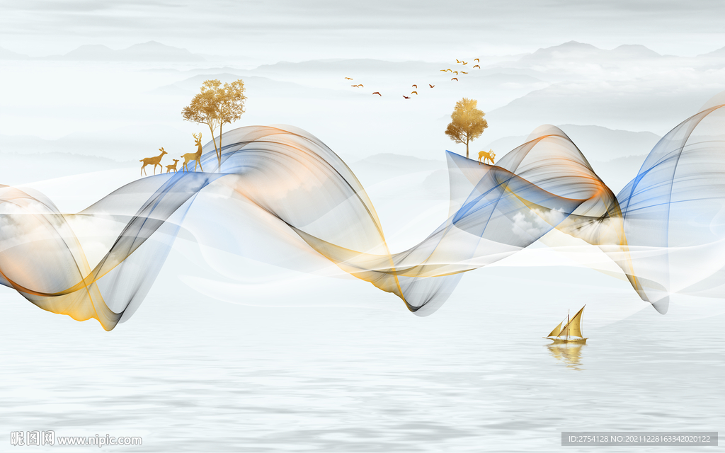 晶瓷画线条抽象画水墨山水画