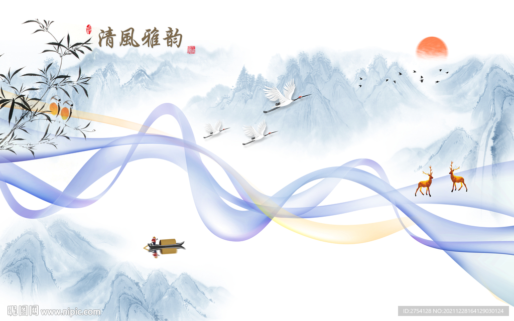 晶瓷画线条抽象画水墨山水画