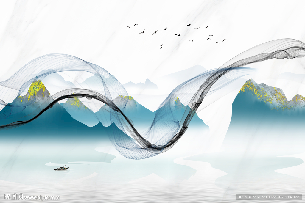 晶瓷画线条抽象画水墨山水画