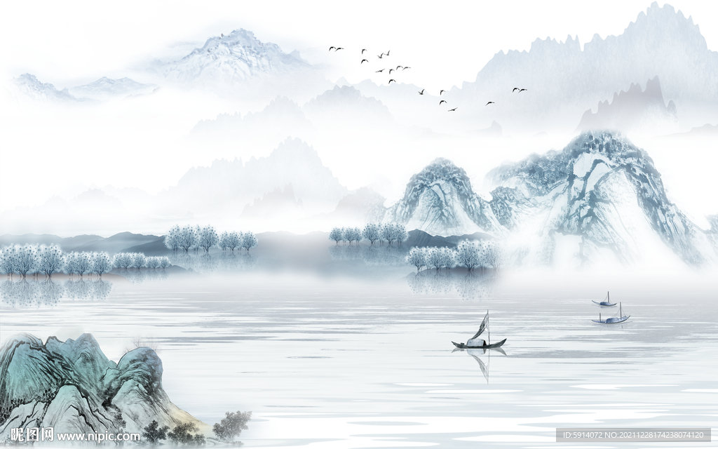 晶瓷画水墨山水画