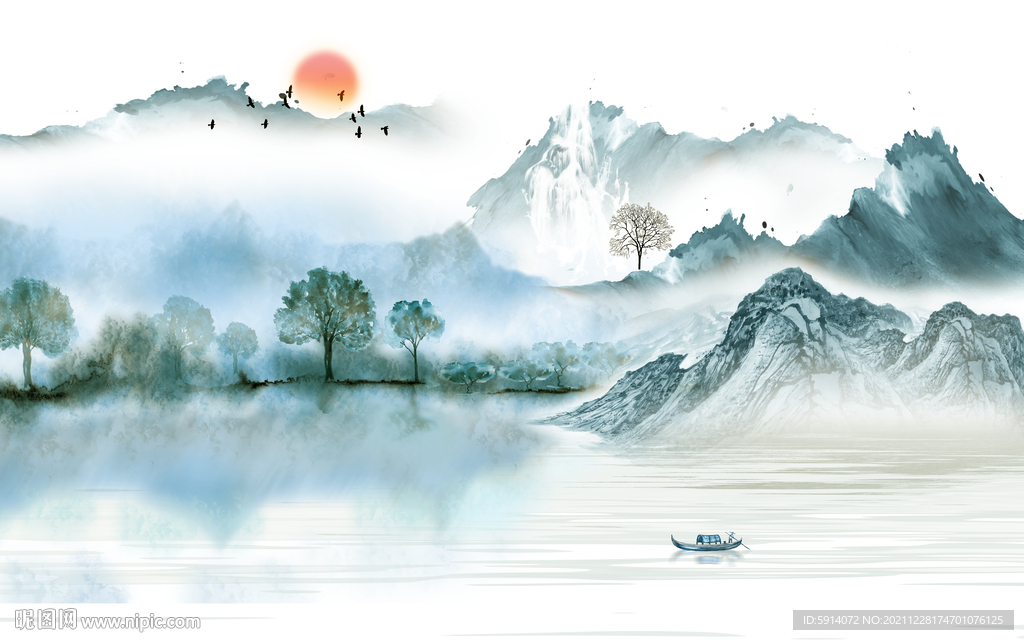 晶瓷画水墨山水画