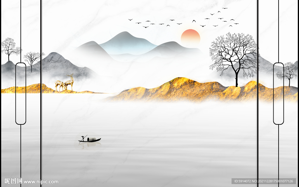 晶瓷画水墨山水画